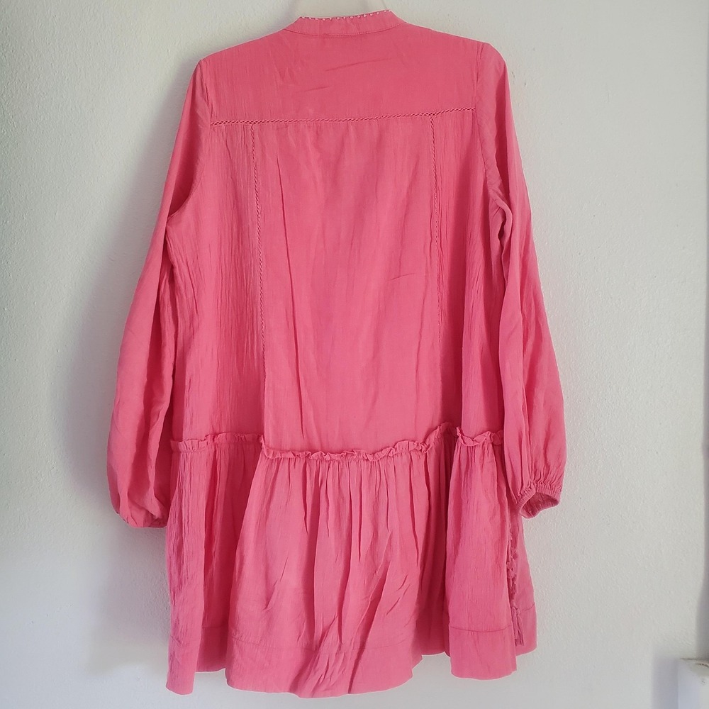 Tuckernuck Pomander Place Dress Women L Pink Lined Beaded Boho Ruffle - Picture 6 of 7